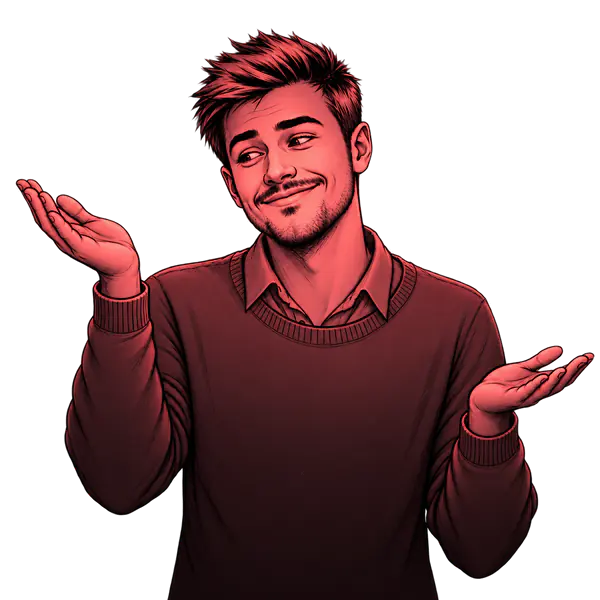 Sketch of a man weighing two options with his open hands.