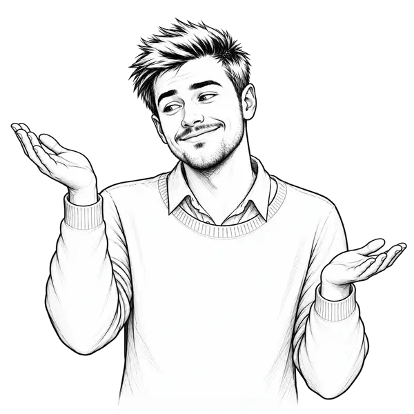 Sketch of a man weighing two options with his open hands.